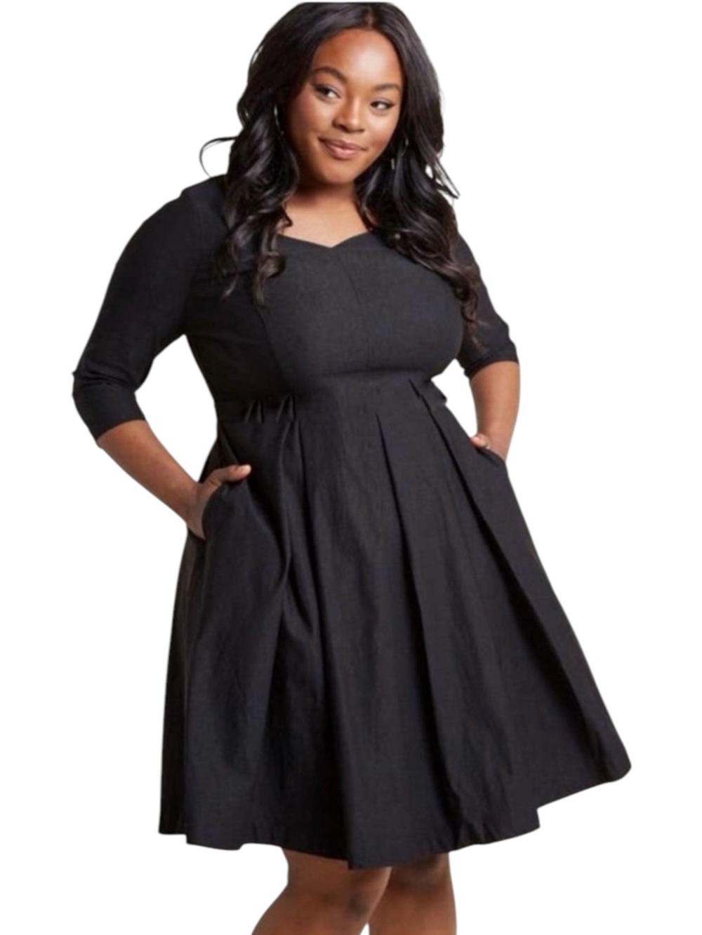 ModCloth Sartorial Secret Fit and Flare Dress V-Neck Black Size XL NO BELT